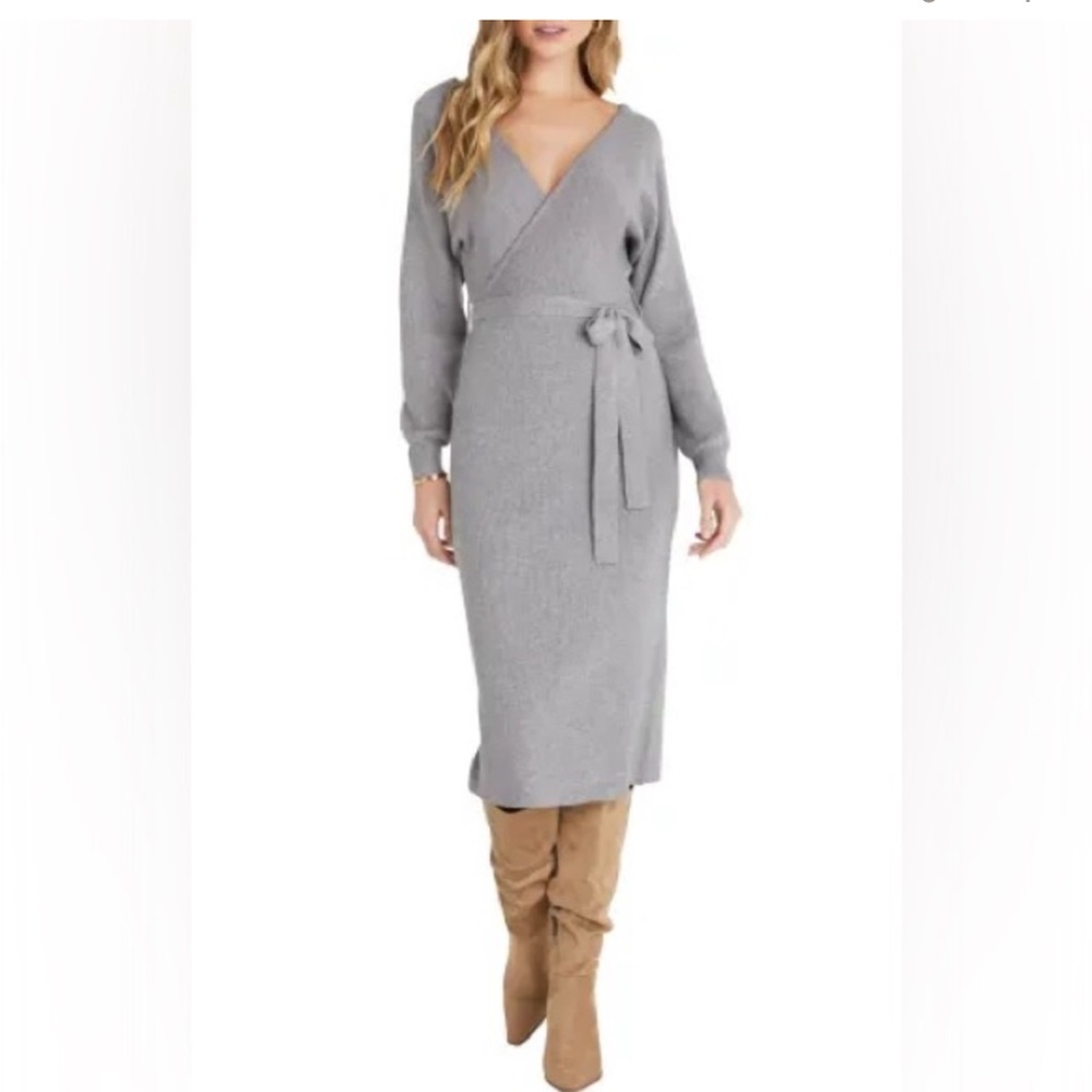 VICI Drape Long Sleeve Wrap Sweater Dress